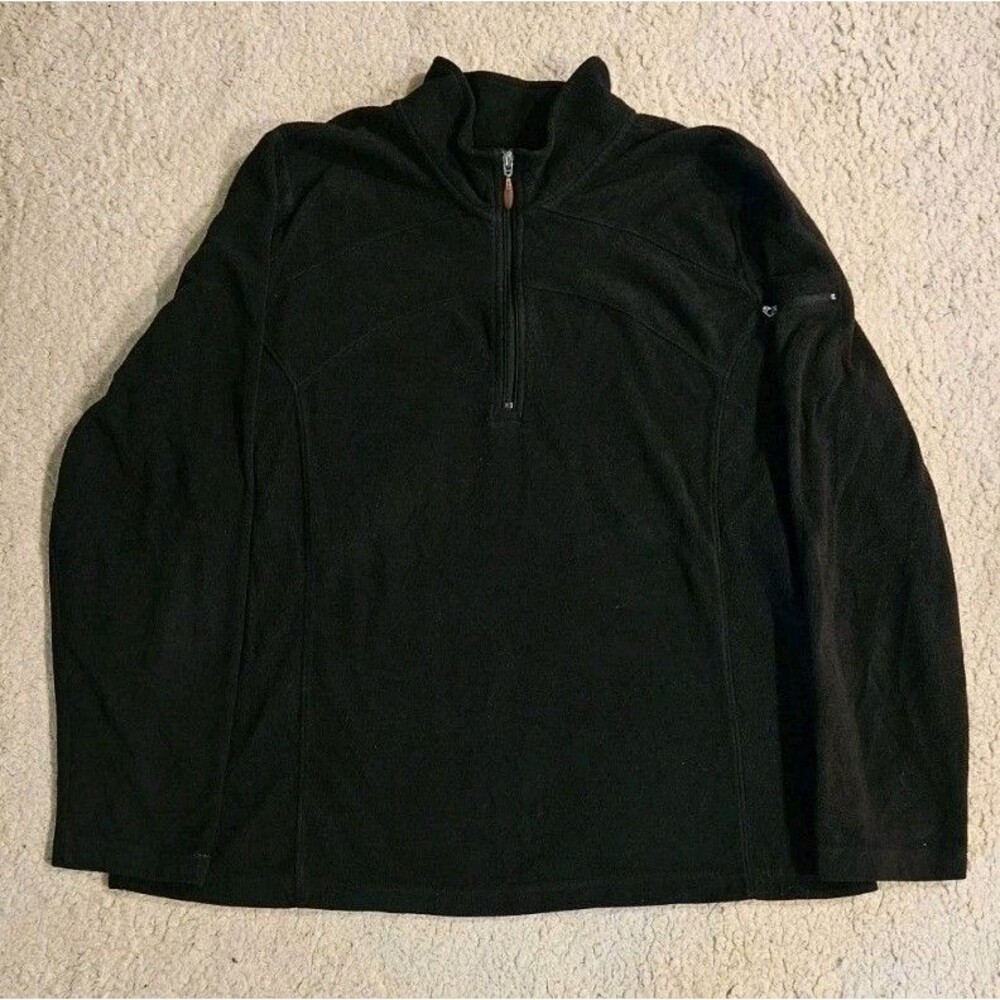 Y2K Cheetah Womens XL Black Fleece Pullover 1/4 Zip Long Sleeve Top Arm Pocket